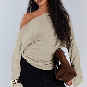 Apricot Casual Women's Asymmetric Collar Drawstring Top